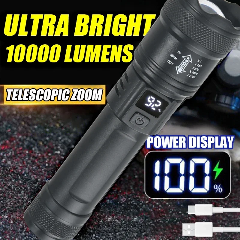 Outdoor Lighting Battery Powered - 9900LM Powerful LED Flashlight Battery Display