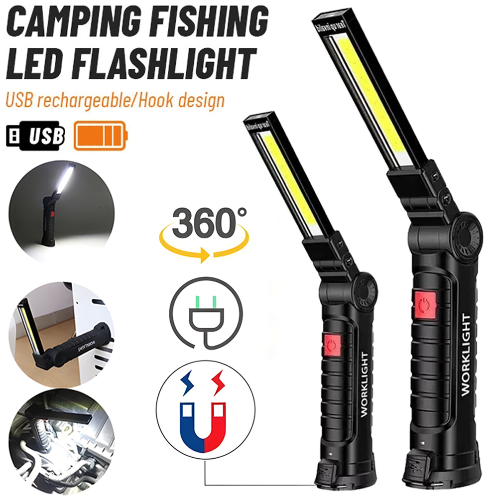 Outdoor Lighting Hooks - LED COB Flashlight USB Rechargeable Torch