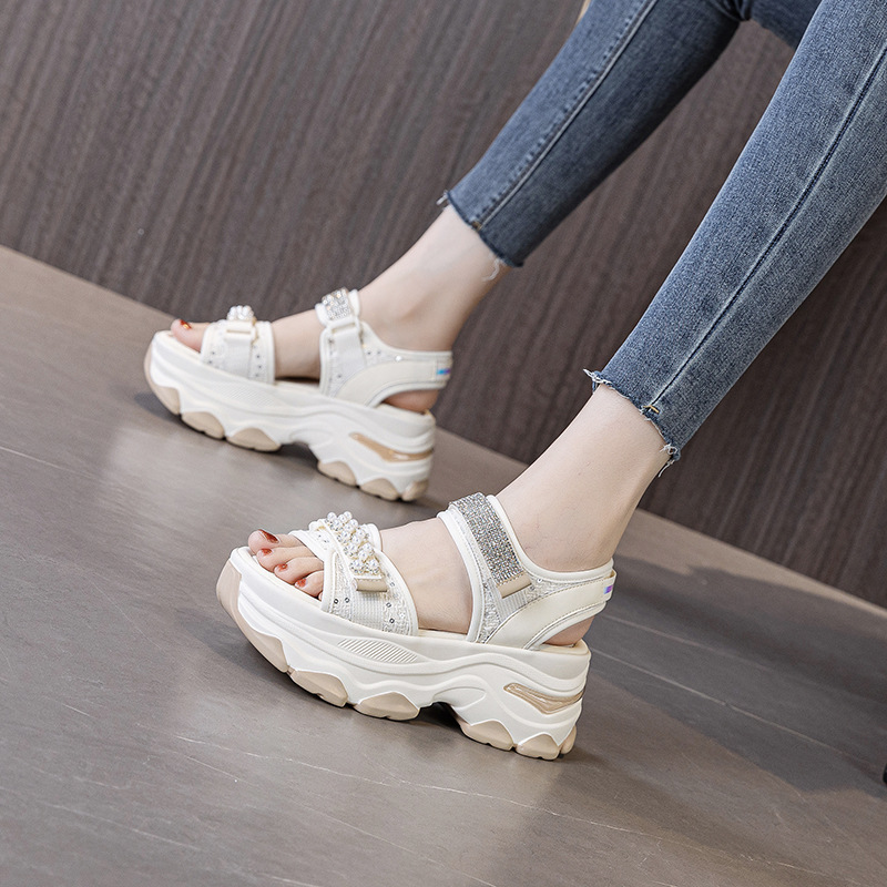 Outdoor Lighting Hooks - Women Crystal Diamond Sandals 7cm Chunky
