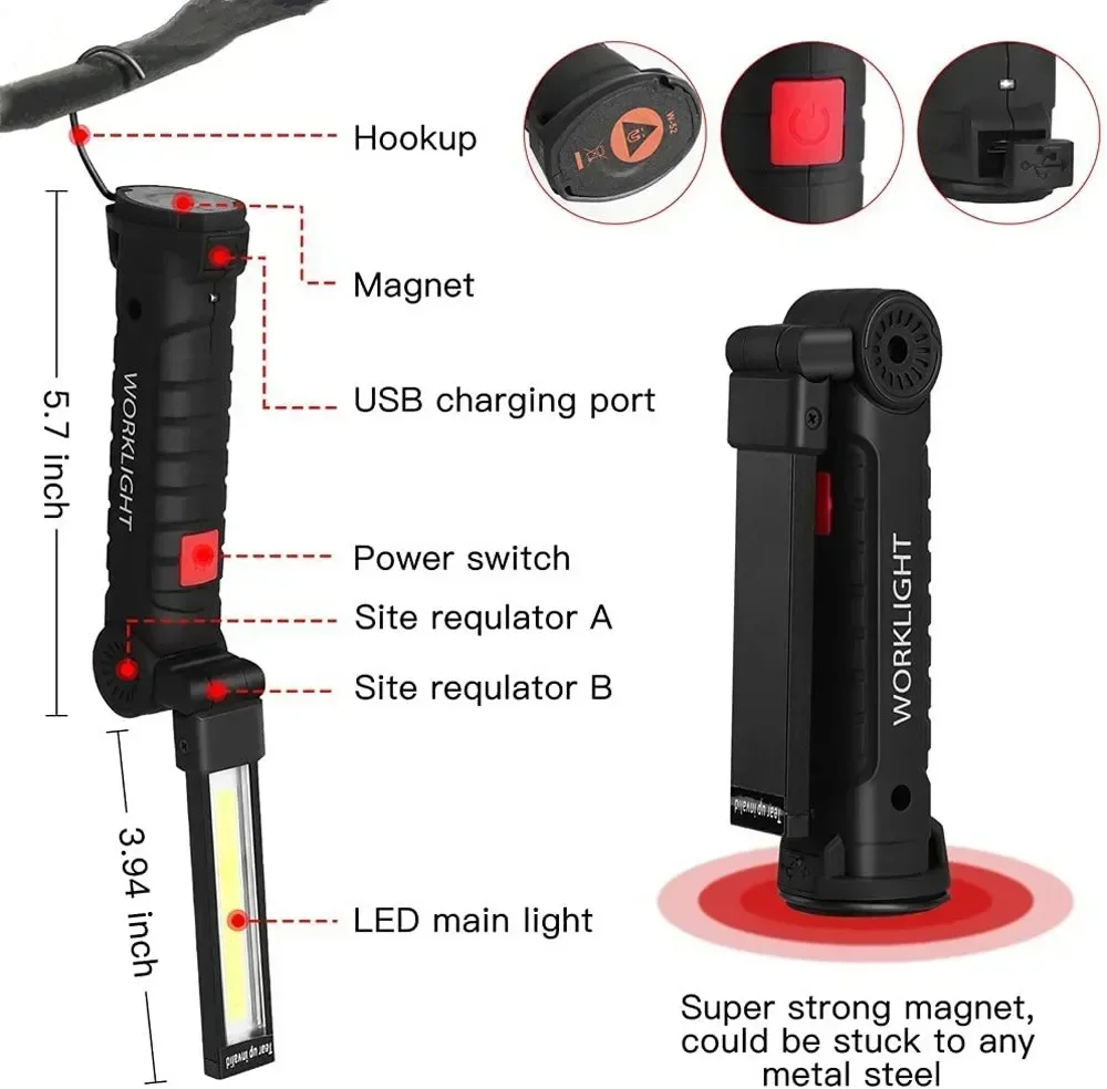 LED COB Flashlight USB Recharg - Outdoor Lighting Hooks recension och pris